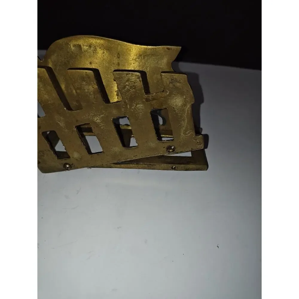 Vintage Brass Farm Pig Family & Fence Napkin Letter Holder Homestead Old Kitchen